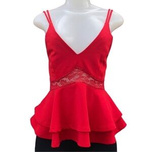 Revamped Red Peplum Camisole with Cut Out Size M